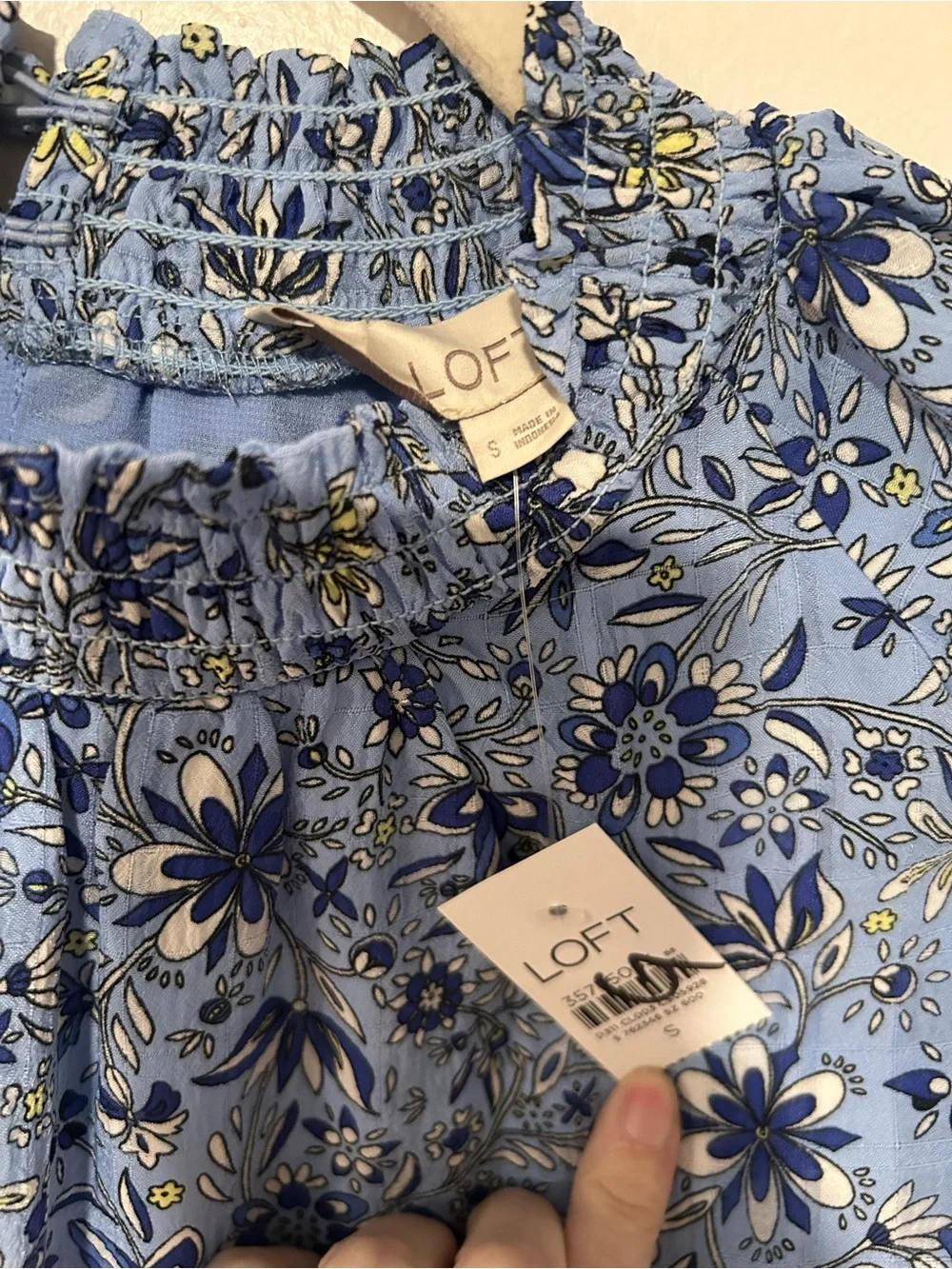 LOFT Light Blue Floral Short Sleeve Blouse